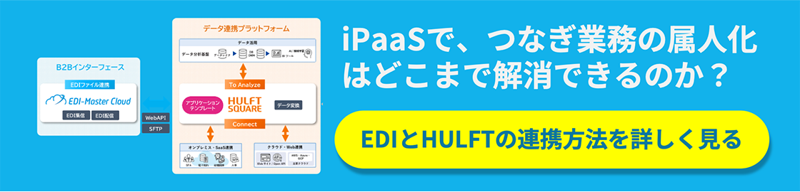 図：iPaaSで、つなぎ業界の属人化はどこまで解消できるのか EDIとHULFTの連携方式を詳しく見る