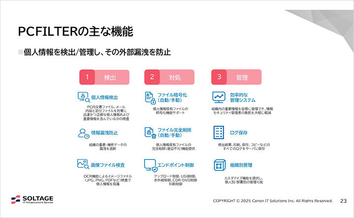図:PCFILTERの主な機能