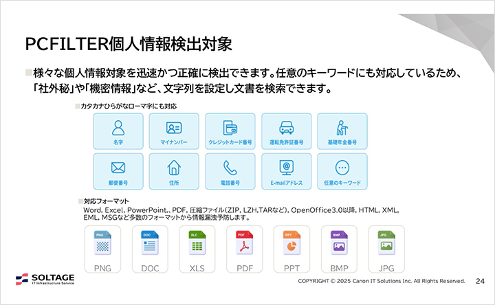 図:PCFILTER個人情報検出対象