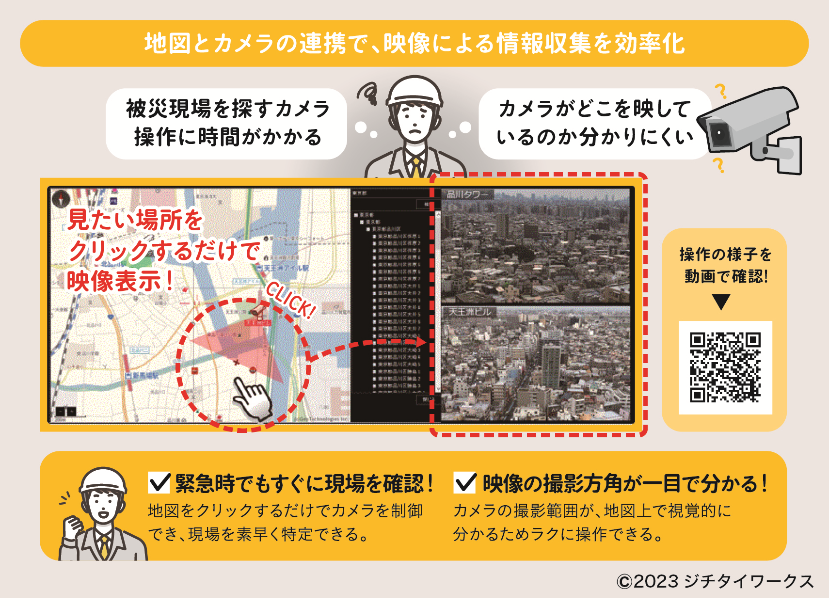 地図とカメラの連携で、映像による情報収集を効率化(利用イメージ図)