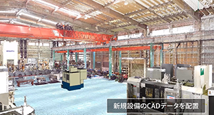 工場点群データと導入予定の設備CADデータによる設備配置シミュレーション(展示協力:大豊精機株式会社)