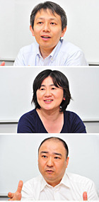 上から<br /> 東京電機大学<br /> 総合メディアセンター 事務部長<br /> 佐藤 龍氏<br /> 同センター 課長<br /> 高橋陽子氏<br /> 同センター 技師<br /> 橋本明人氏