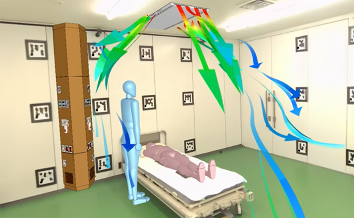 空調気流シミュレーションデータをMREALで確認しているイメージ写真