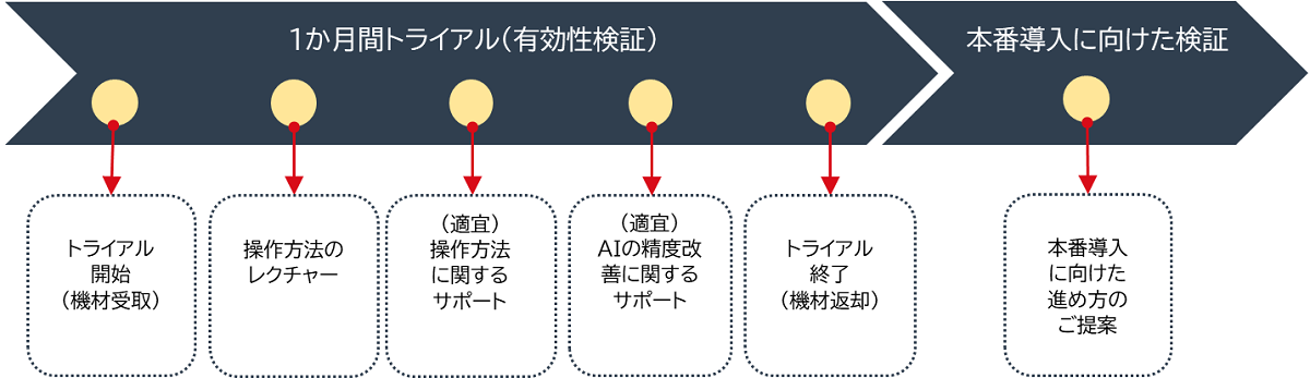 1か月間トライアル(有効性検証)から本番導入に向けた検証までの流れ